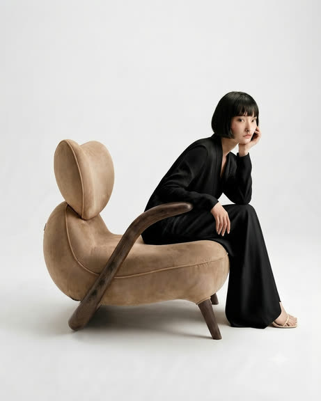 Model with sculptural chair